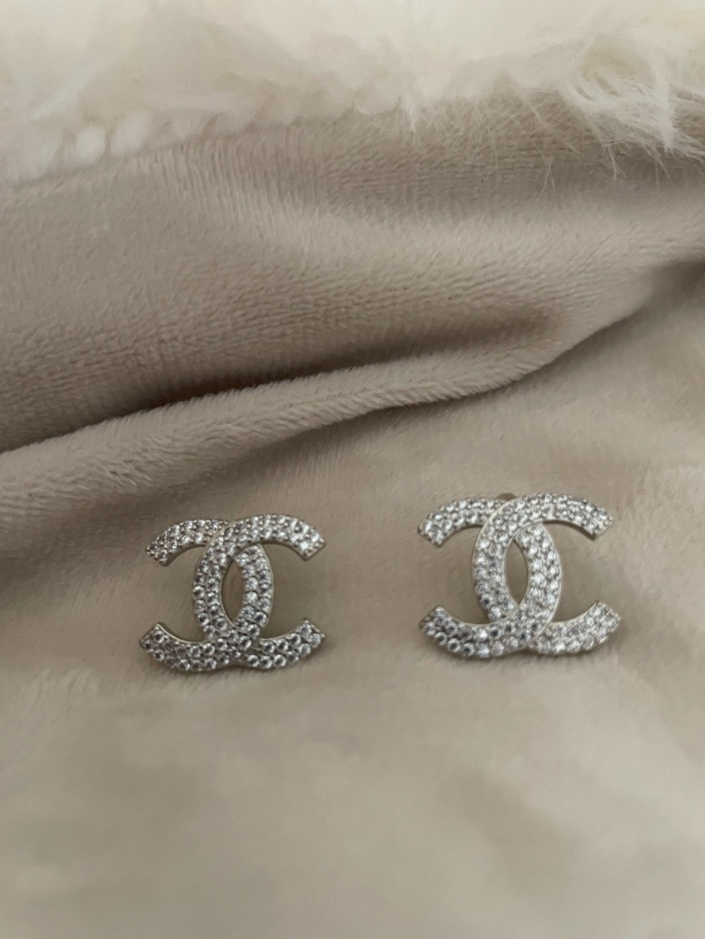 Crystal CC Logo Stud Earrings in Silver-Tone